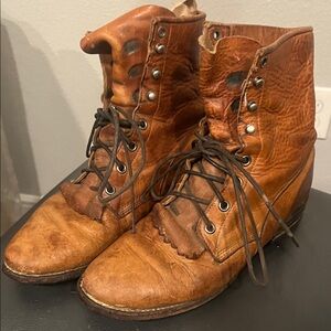 Vintage Justin Brown Leather Lace-Up Boots